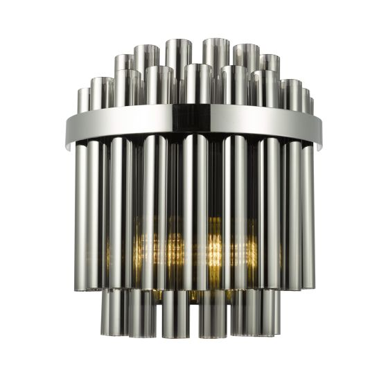 Imani 2 Light Wall Light Polished Chrome and Smoked Ribbed Glass