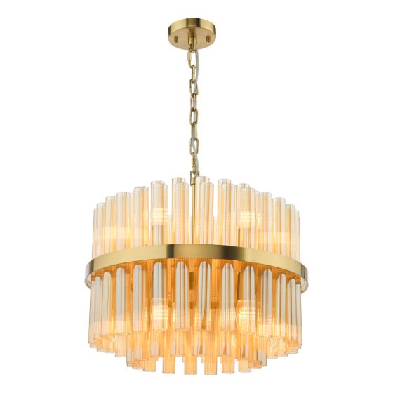 Imani 12 Light Pendant Natural Brass and Champagne Ribbed Glass