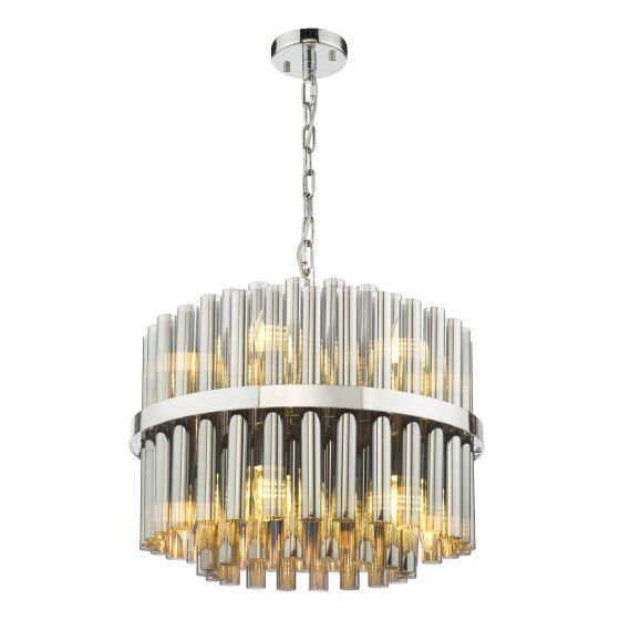 Imani 12 Light Pendant Polished Chrome and Smoked Ribbed Glass