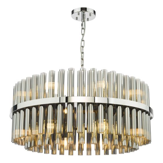 Imani 16 Light Pendant Polished Chrome and Smoked Ribbed Glass