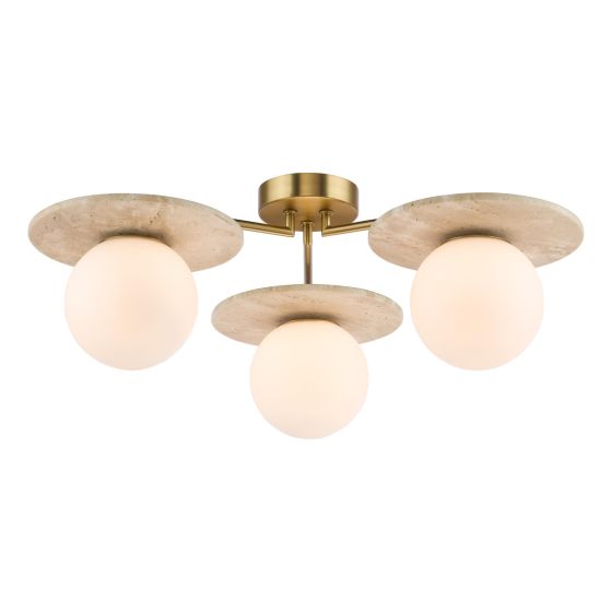 Inaya 3 Light Semi-Flush Natural Brass and Travertine