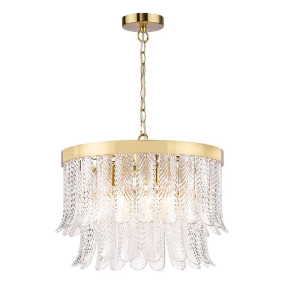 Irisen 6 Light Pendant Natural Brass and Textured Glass