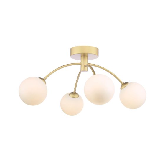 Izzy 4 Light Semi-Flush Matt Gold With Opal Glass