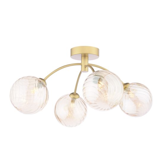 Izzy 4 Light Semi-Flush Matt Gold With Twisted Amber Glass