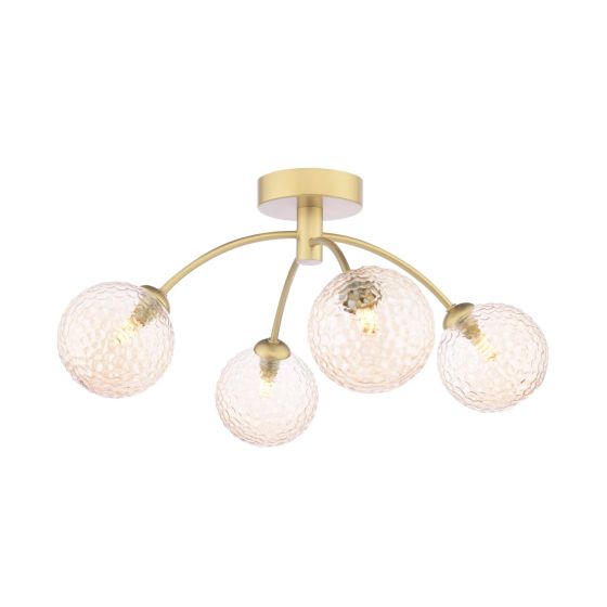 Izzy 4 Light Semi-Flush Matt Gold With Amber Hammered Glass