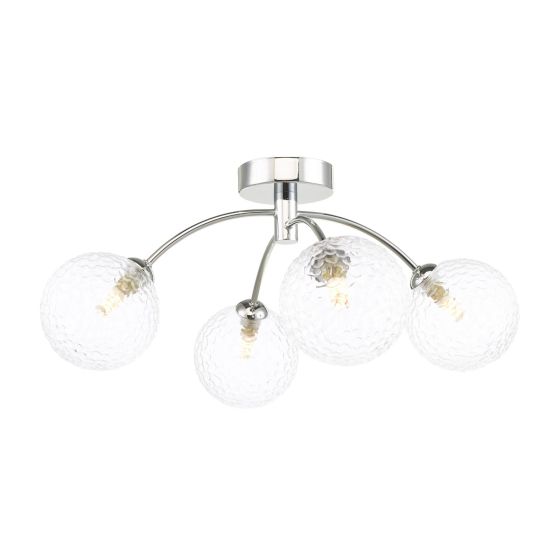 Izzy 4 Light Semi Flush Polished Chrome With Clear Hammered Glass