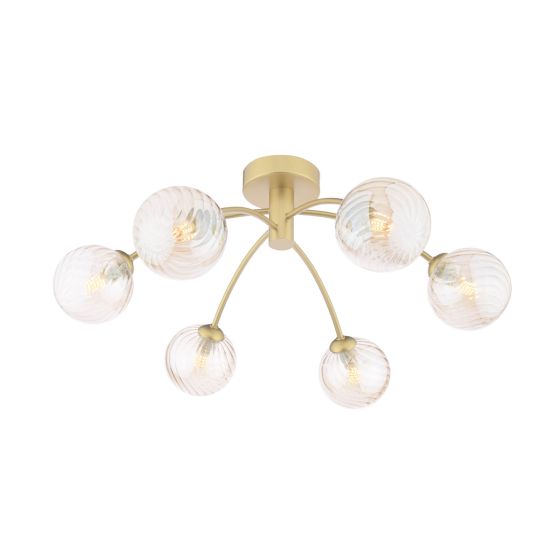 Izzy 6 Light Semi-Flush Matt Gold With Twisted Amber Glass