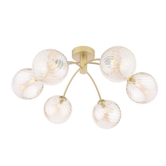 Izzy 6 Light Semi-Flush Matt Gold With Twisted Amber Glass