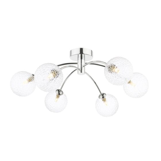 Izzy 6 Light Semi Flush Polished Chrome With Clear Hammered Glass