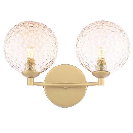 Izzy 2 Light Wall Light Matt Gold With Amber Hammered Glass