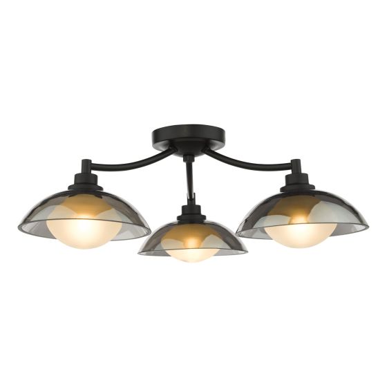 Kadience 3 Light Semi-Flush Satin Black and Smoked Glass