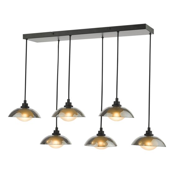 Kadience 6 Light Bar Pendant Satin Black and Smoked Glass