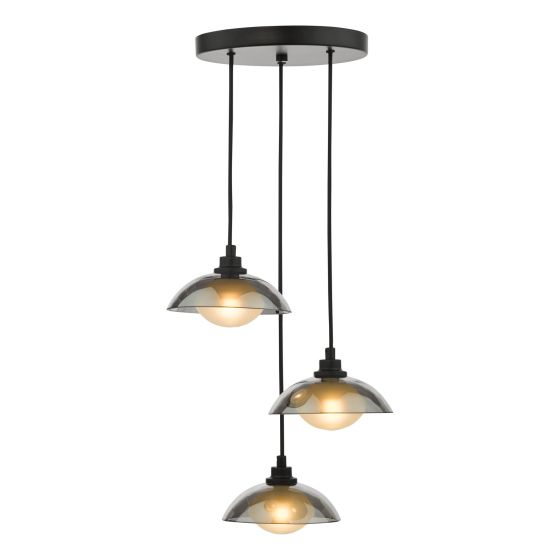 Kadience 3 Light Cluster Pendant Satin Black and Smoked Glass