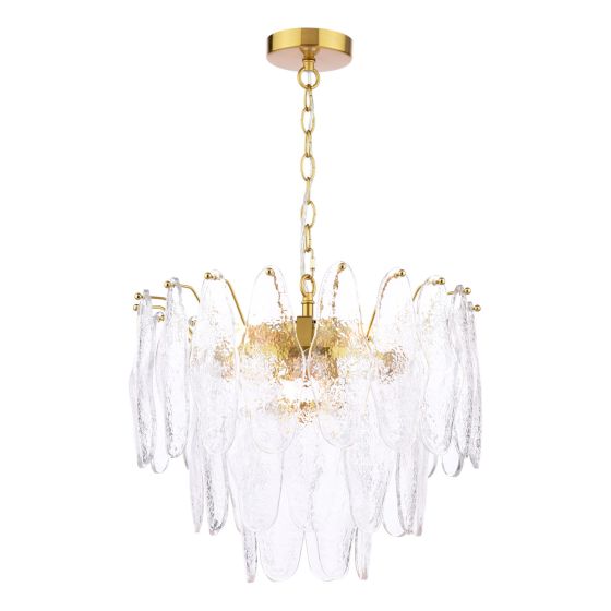 Kimmia 6 Light Pendant Natural Brass and Textured Glass