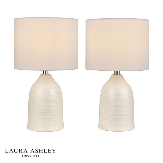 Laura Ashley Penny Twin Pack Table Lamp Cream Ceramic and Polished Chrome With Shade