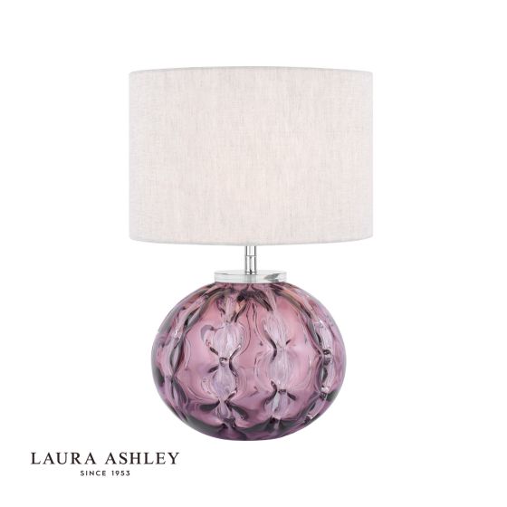 Laura Ashley Elderdale Table Lamp Pink Art Glass and Polished Chrome With Shade