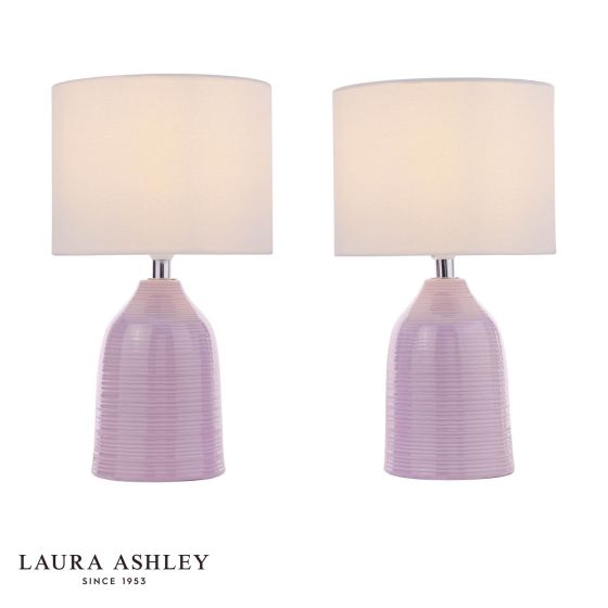 Laura Ashley Penny Twin Pack Table Lamp Purple Ceramic and Polished Chrome With Shade