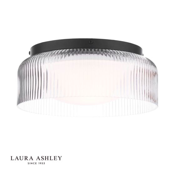 Laura Ashley Charissa Bathroom Ceiling Light Matt Black and Ribbed Glass IP44