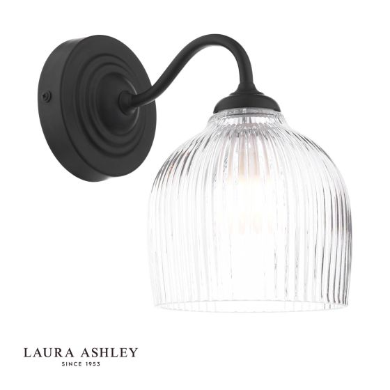 Laura Ashley Charissa Bathroom Wall Light Matt Black and Ribbed Glass IP44