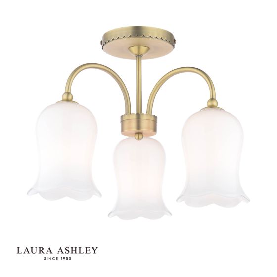 Laura Ashley Lidsell 3 Light Semi-Flush Matt Antique Brass and Opal Glass