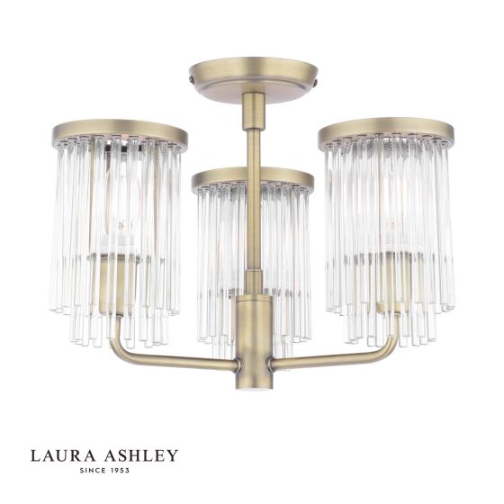 Laura Ashley Hilcote 3 Light Semi-Flush Matt Antique Brass and Glass