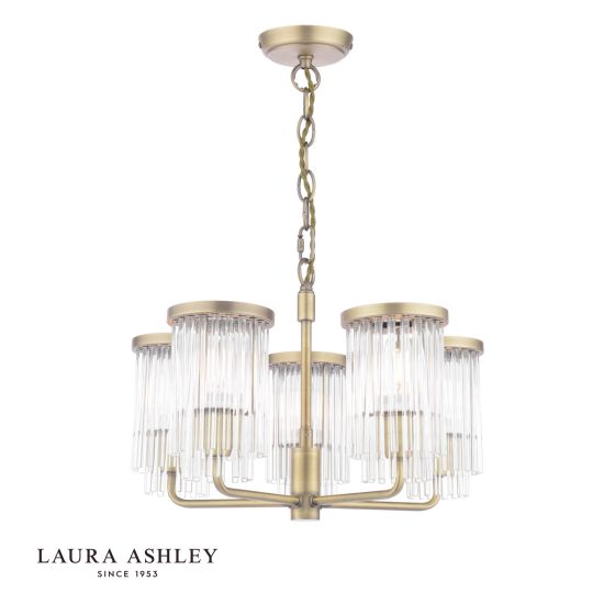 Laura Ashley Hilcote 5 Light Armed Pendant Matt Antique Brass and Glass