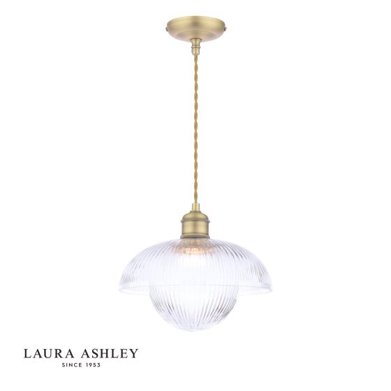 Laura Ashley Billham Pendant Matt Antique Brass and Ribbed Glass
