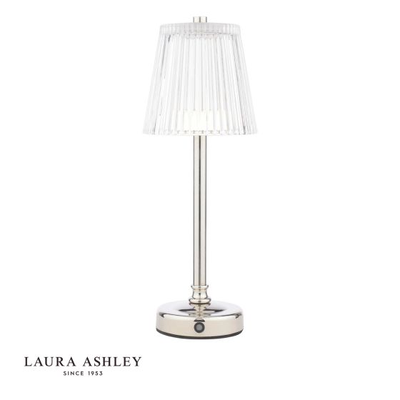 Laura Ashley Callaghan Rechargeable Table Lamp Polished Nickel and Ribbed Glass LED