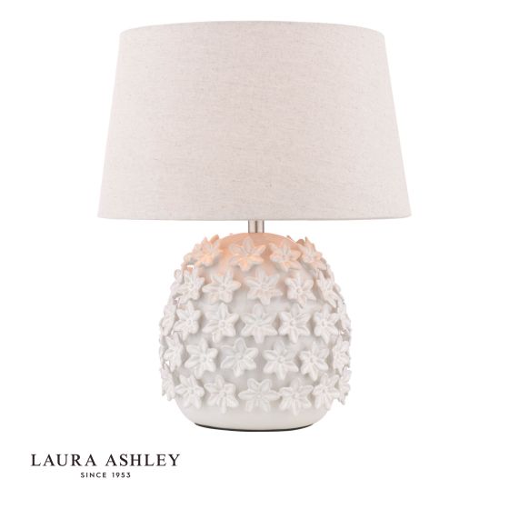 Laura Ashley Ingham Table Lamp White Ceramic and Brushed Silver With Shade