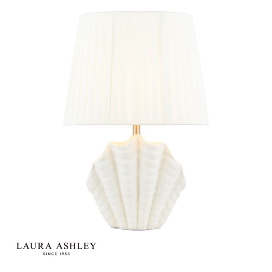 Laura Ashley Shell Table Lamp White Ceramic and Satin Chrome With Shade