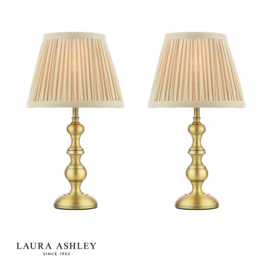 Laura Ashley Ezra Twin Pack Table Lamp Matt Antique Brass With Shade