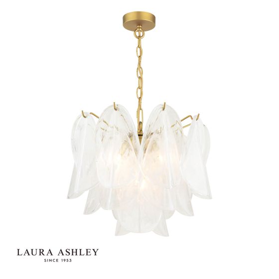 Laura Ashley Stannington 4 Light Pendant Matt Antique Brass and White Glass