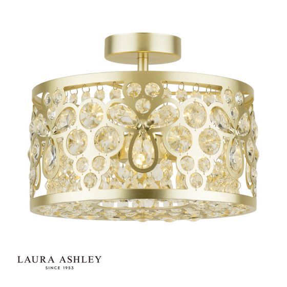 Laura Ashley Tilbrook 3 Light Flush Matt Champagne and Crystal