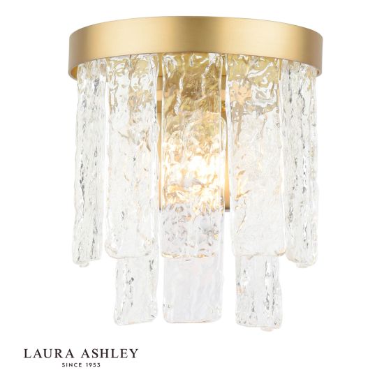 Laura Ashley Durnsford Wall Light Matt Antique Brass and Textured Glass