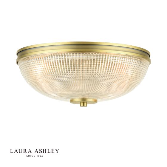 Laura Ashley Langdon 2 Light Bathroom Ceiling Light Matt Antique Brass and Textured Glass IP44