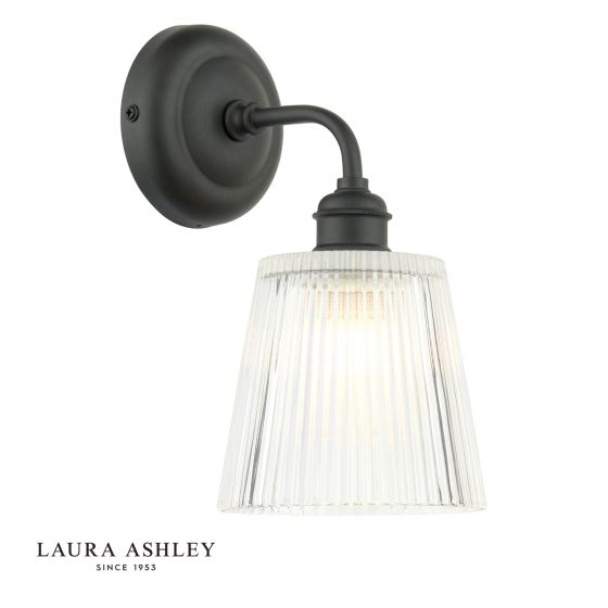 Laura Ashley Callaghan Outdoor Wall Light Matt Black and Ribbed Glass IP44