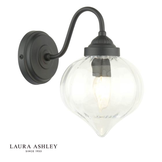 Laura Ashley Whitham Outdoor Wall Light Matt Black and Ribbed Glass IP44