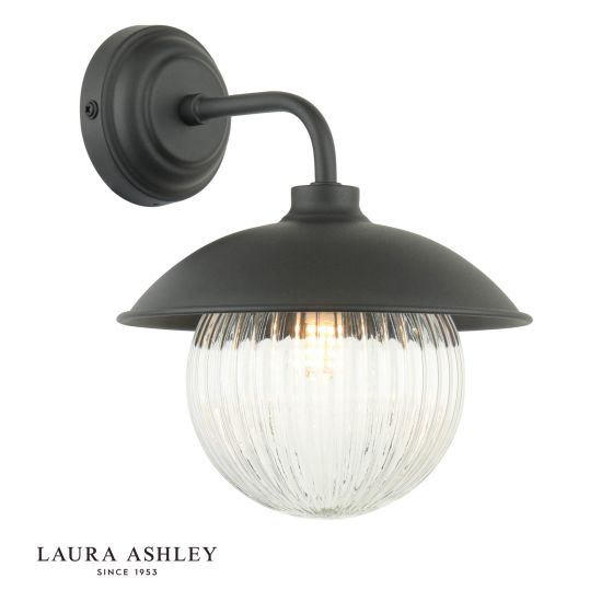 Laura Ashley Hatton Outdoor Wall Light Matt Black and Ribbed Glass IP44