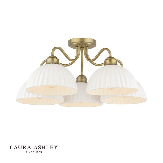 Laura Ashley Durford 5 Light Semi-Flush Matt Antique Brass and White Ceramic