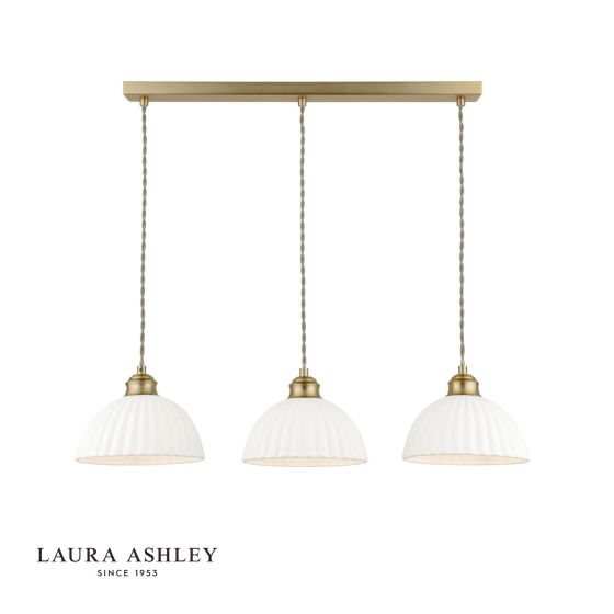 Laura Ashley Durford 3 Light Bar Pendant Matt Antique Brass and White Ceramic