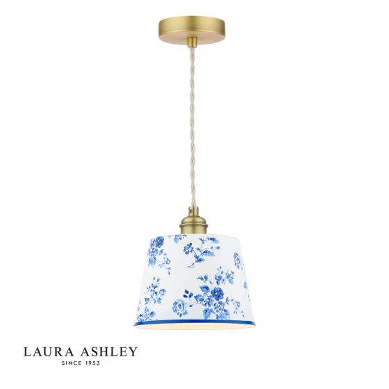 Laura Ashley China Rose Pendant Matt Blue and Matt Antique Brass
