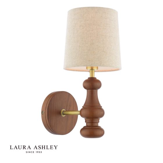 Laura Ashley Millbrook Wall Light Dark Wood and Industrial Brass With Shade