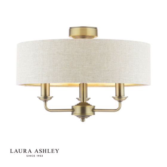 Laura Ashley Sorrento 3 Light Semi-Flush Matt Antique Brass With Natural Shade