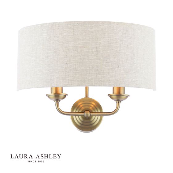 Laura Ashley Sorrento 2 Light Wall Light Matt Antique Brass With Natural Shade