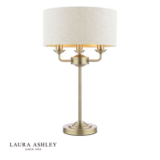 Laura Ashley Sorrento 3 Light Table Lamp Matt Antique Brass With Natural Shade