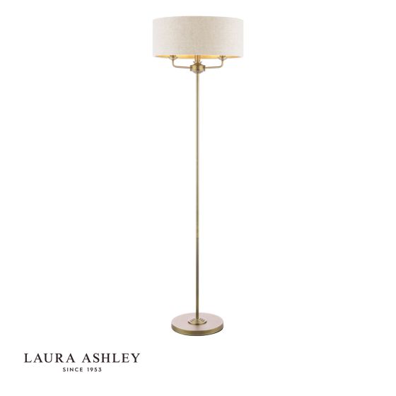 Laura Ashley Sorrento 3 Light Floor Lamp Matt Antique Brass With Natural Shade