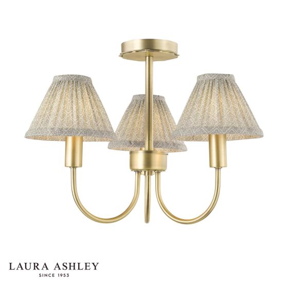 Laura Ashley Willowbrook 3 Light Semi-Flush Matt Antique Brass With Shade