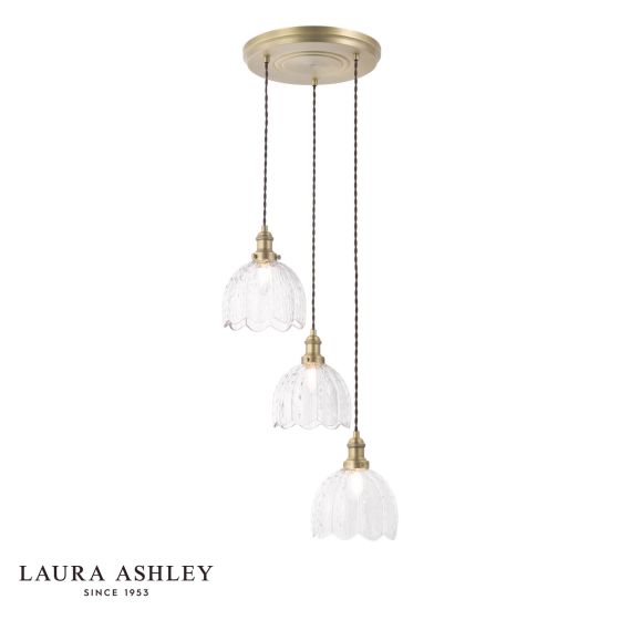 Laura Ashley Vintage 3 Light Cluster Pendant Textured Glass and Matt Antique Brass