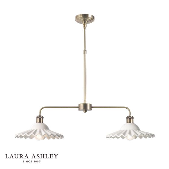 Laura Ashley Beca 2 Light Bar Pendant White Ceramic and Antique Brass