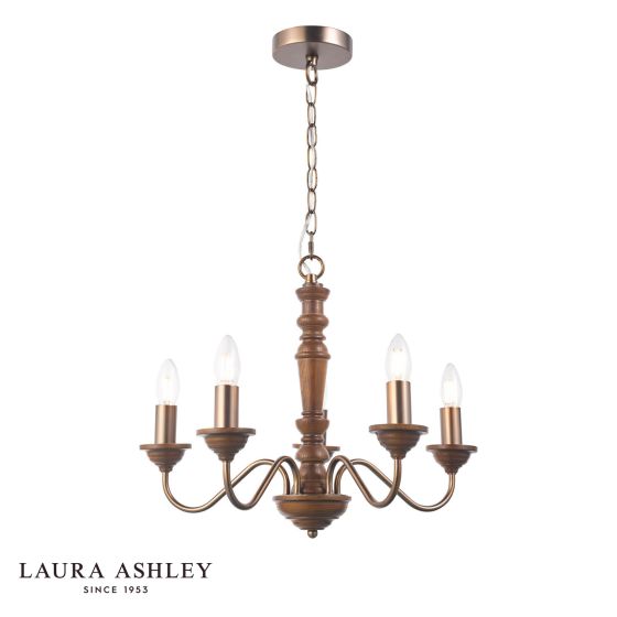 Laura Ashley Tate 5 Light Armed Pendant Dark Wood and Satin Bronze Fitting Only